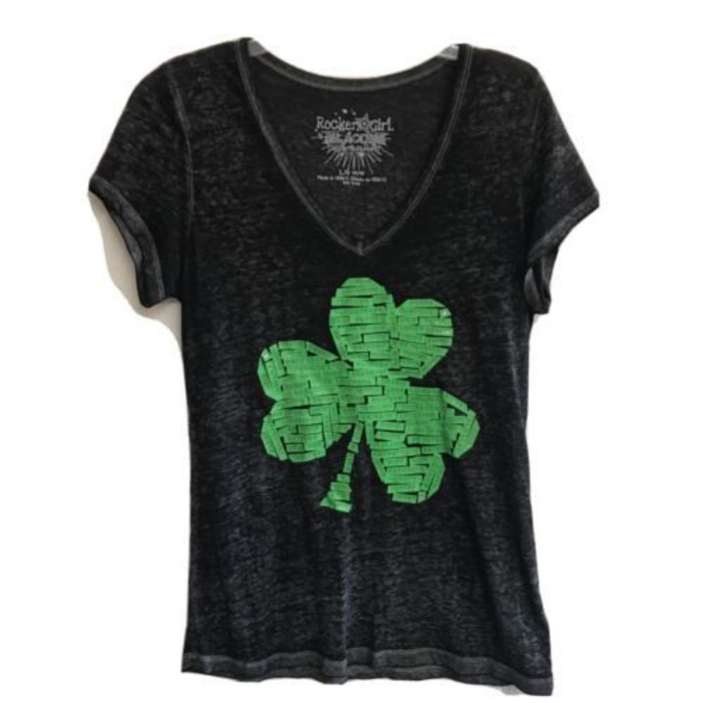 Rocker Girl All Access Entertainment Shamrock tshirt L Black Cap Sleeve Sheer